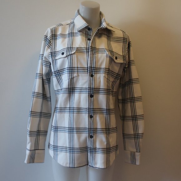 *Mens Barbour Tailored Fit White Blue Plaid Button Shirt Jacket M - Picture 1 of 13